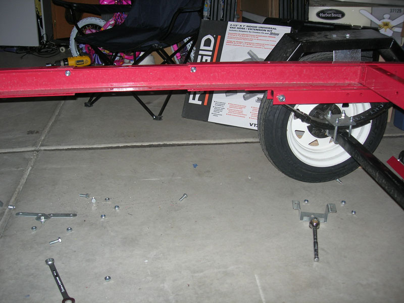 The 5x8 folding trailer frame, converted to rigid with a crossmember inside the side rails