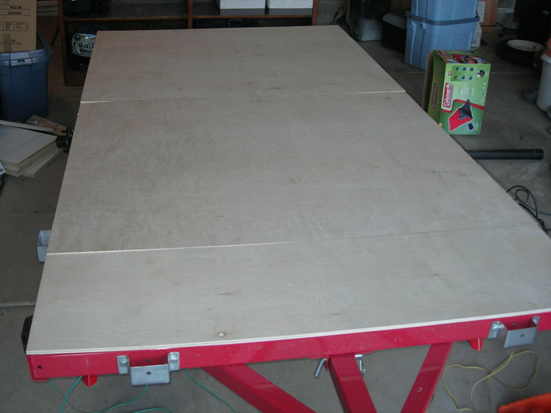 Half-inch birch plywood laid on the frame as the floor