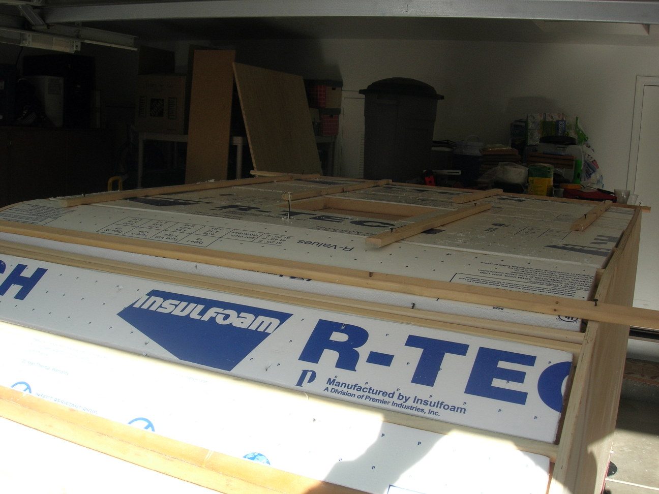 Slats cut to fit between the spars on the table saw