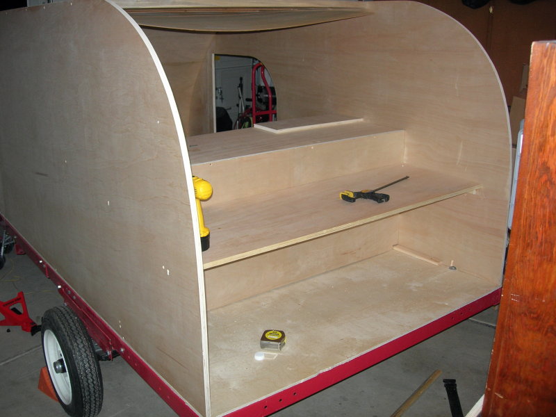 The galley countertop and cabinet bottoms started at the rear