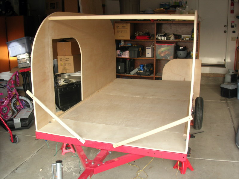 Both side walls up, held with temporary cross bracing