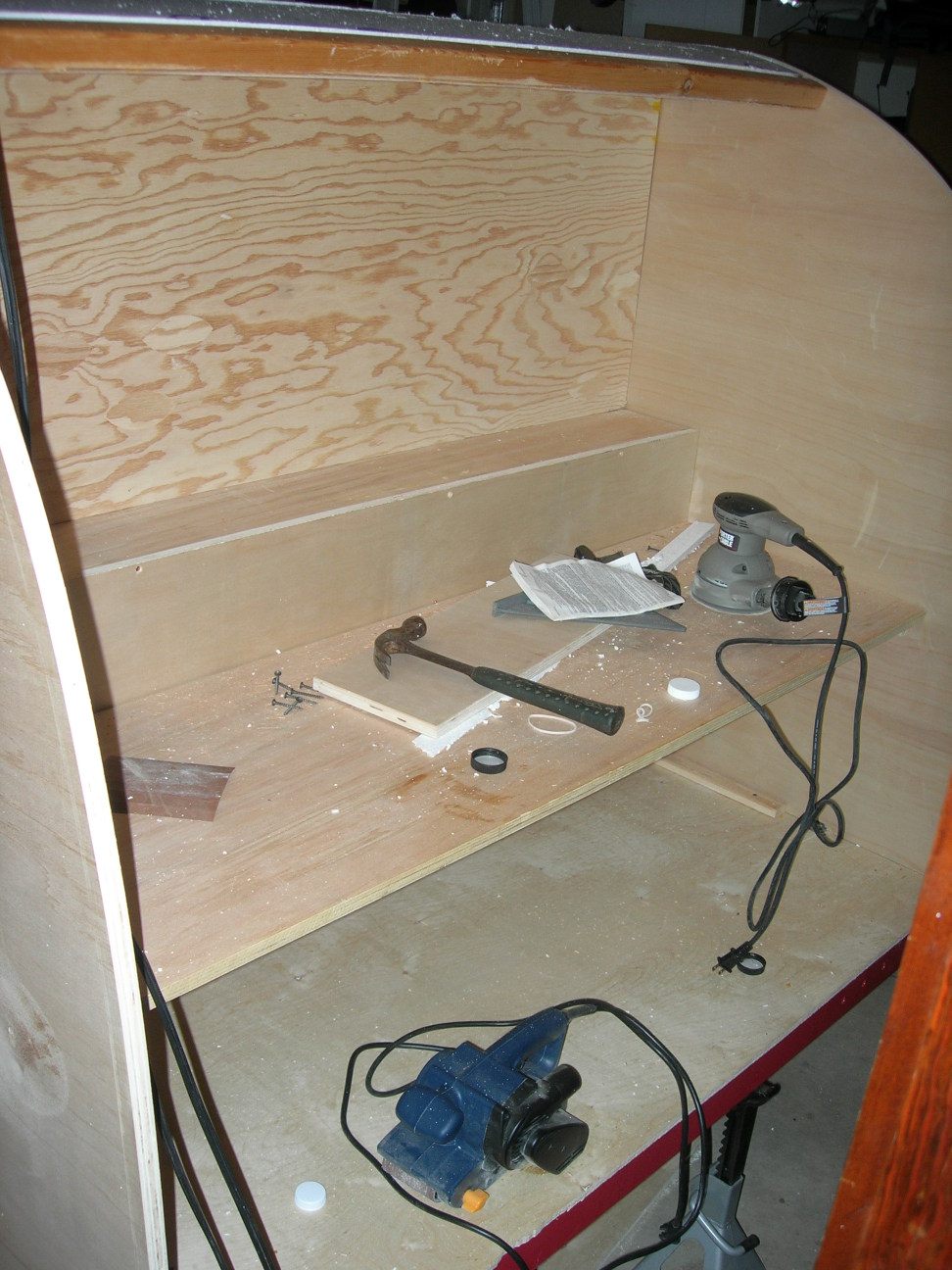 The galley bulkheads finished at the rear