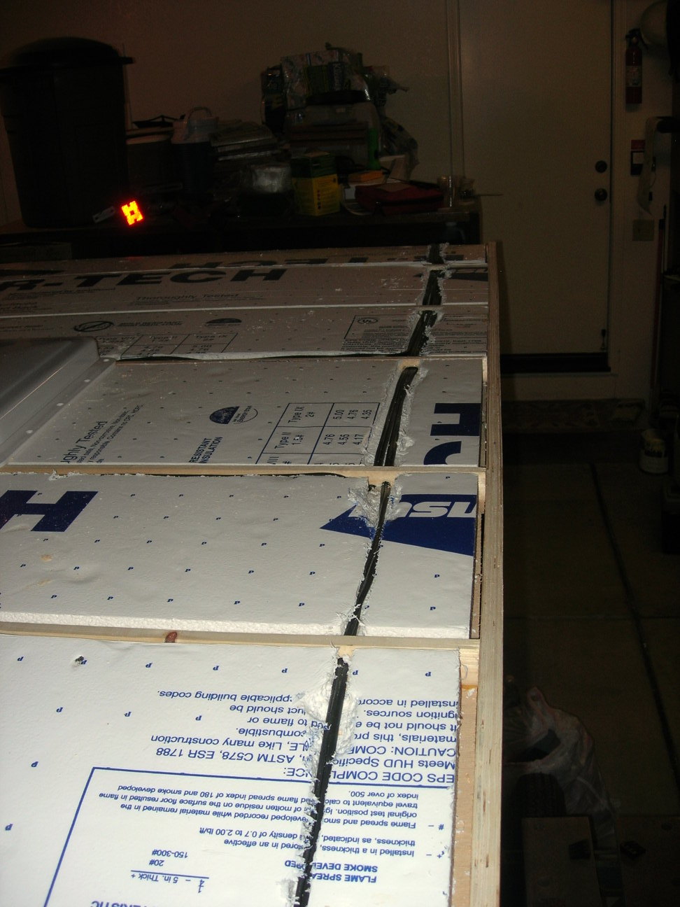Channels routed in the foam for the wiring